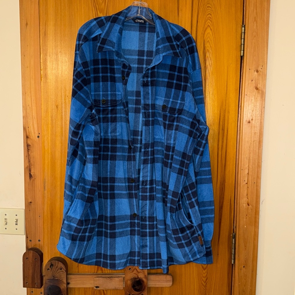 CHAPS BIG & TALL MEN'S PLAID FLEECE SHIRT JACKET with POCKETS Size 2XLT